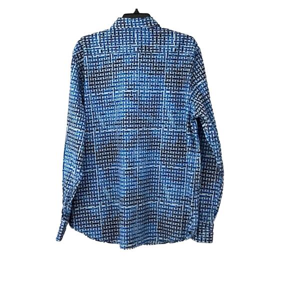 Robert Graham Weasill Geometric Print Shirt Mens Size XXL Blue White Flip Cuff - Picture 4 of 14